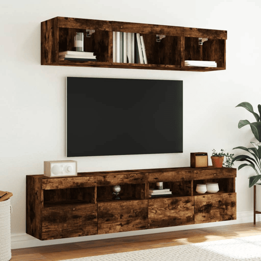 Móvel de parede p TV - Armário de TV c luzes LED 80x30x40 cm carvalho fumado