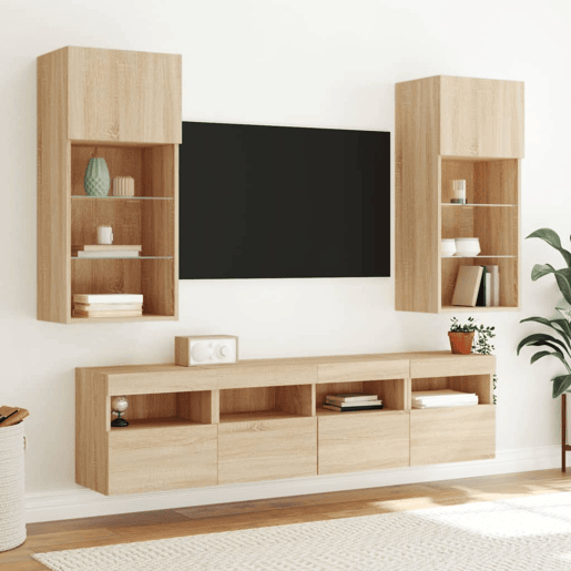 Móvel de parede p TV - Armário de TV c luzes LED 40x30x40cm carvalho sonoma