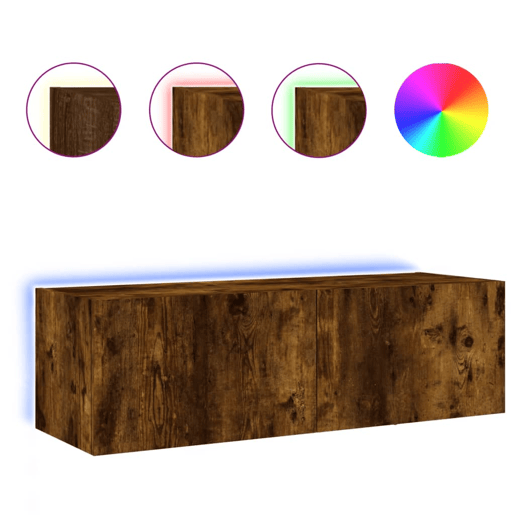Móvel de parede p TV - Armário de TV c luzes LED 100x35x31 cm carvalho fumado