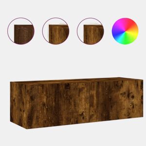Móvel de parede p TV - Armário de TV c luzes LED 100x35x31 cm carvalho fumado