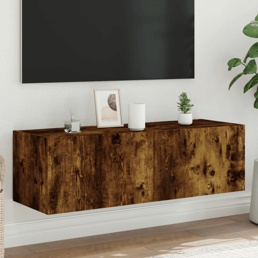 Móvel de parede p TV - Armário de TV c luzes LED 100x35x31 cm carvalho fumado