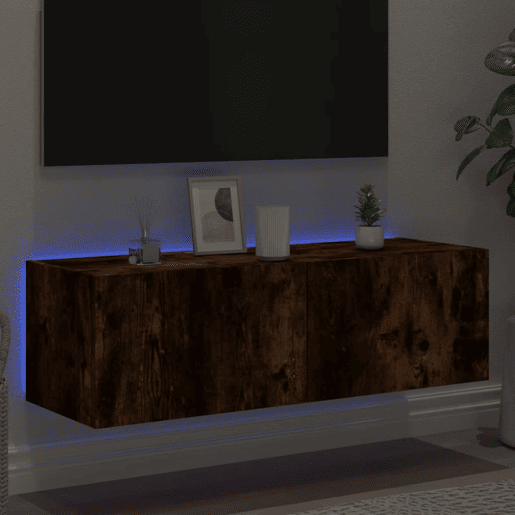 Móvel de parede p TV - Armário de TV c luzes LED 100x35x31 cm carvalho fumado