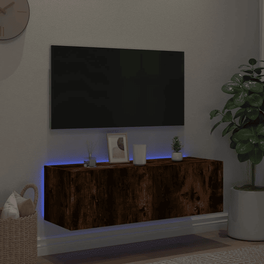 Móvel de parede p TV - Armário de TV c luzes LED 100x35x31 cm carvalho fumado