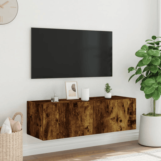 Móvel de parede p TV - Armário de TV c luzes LED 100x35x31 cm carvalho fumado