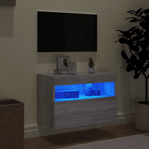 Móvel de parede p TV - Armário de TV c luzes LED 60x30x40 cm cinzento sonoma