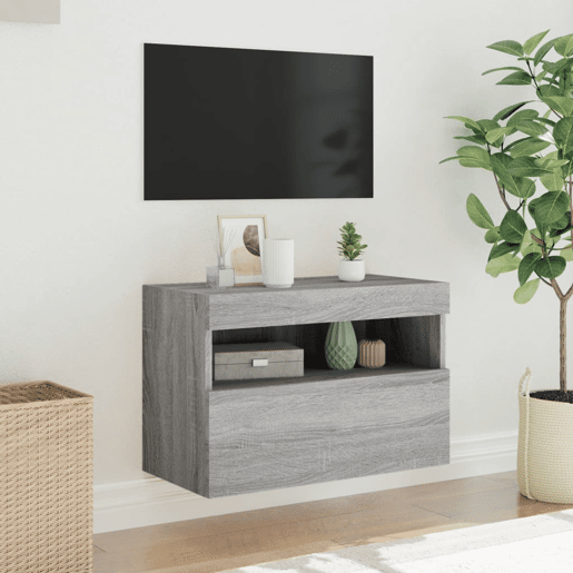Móvel de parede p TV - Armário de TV c luzes LED 60x30x40 cm cinzento sonoma