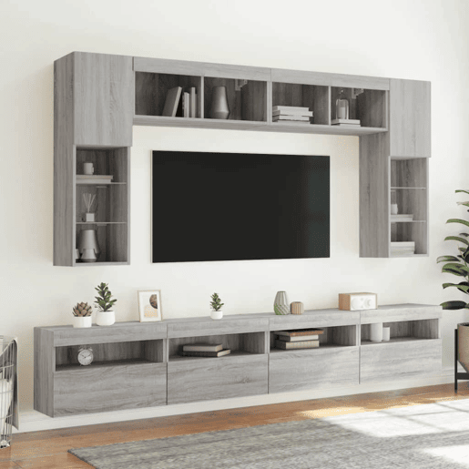 Móvel de parede p TV - Armário de TV c luzes LED 60x30x40 cm cinzento sonoma