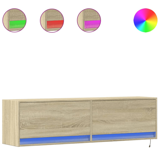 Móvel de parede p TV - Armário de TV c luzes LED 140x31x38 cm carvalho sonoma