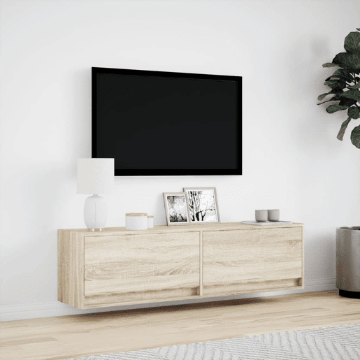 Móvel de parede p TV - Armário de TV c luzes LED 140x31x38 cm carvalho sonoma