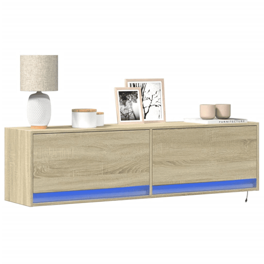 Móvel de parede p TV - Armário de TV c luzes LED 140x31x38 cm carvalho sonoma