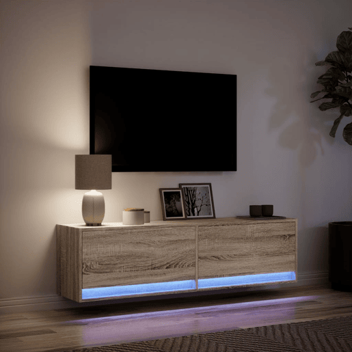 Móvel de parede p TV - Armário de TV c luzes LED 140x31x38 cm carvalho sonoma