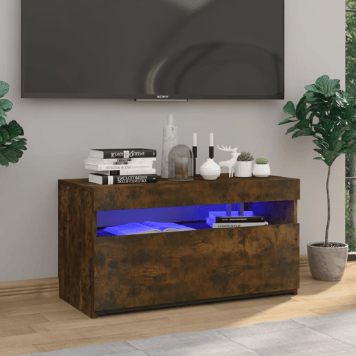 Móvel de TV - Modulo de TV - Armário de TV com luzes LED 75x35x40 cm carvalho fumado