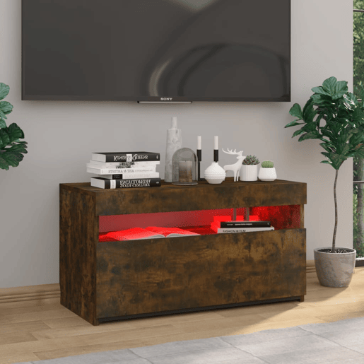 Móvel de TV - Modulo de TV - Armário de TV com luzes LED 75x35x40 cm carvalho fumado