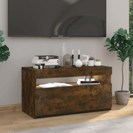 Móvel de TV - Modulo de TV - Armário de TV com luzes LED 75x35x40 cm carvalho fumado