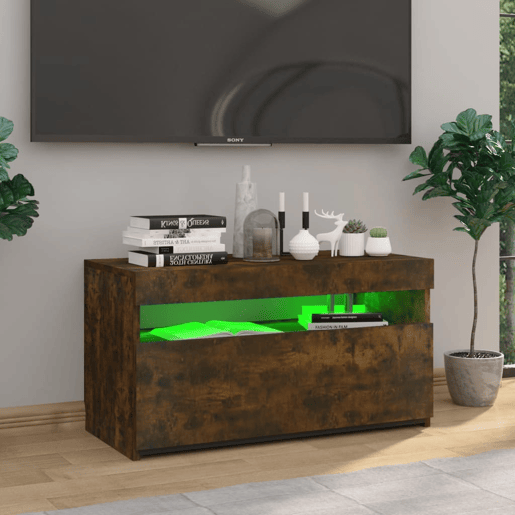 Móvel de TV - Modulo de TV - Armário de TV com luzes LED 75x35x40 cm carvalho fumado