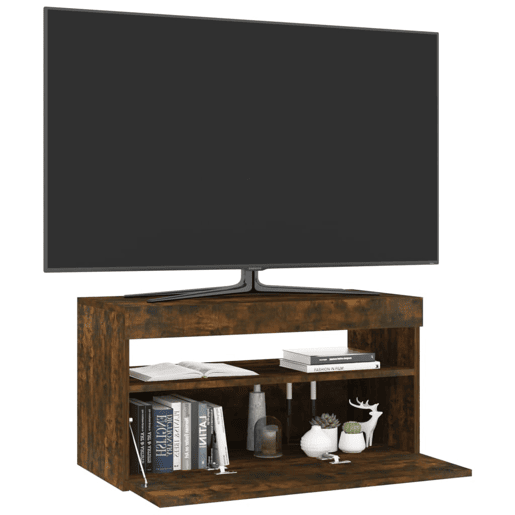 Móvel de TV - Modulo de TV - Armário de TV com luzes LED 75x35x40 cm carvalho fumado