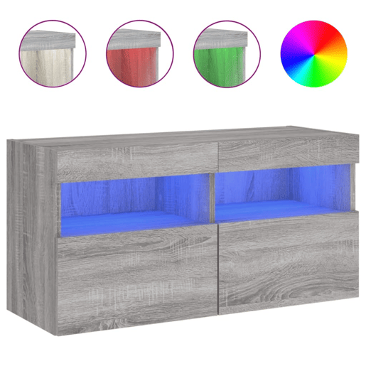 Móvel de parede p TV - Armário de TV c luzes LED 80x30x40 cm cinzento sonoma