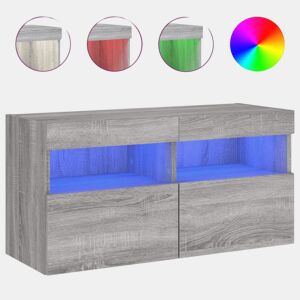 Móvel de parede p TV - Armário de TV c luzes LED 80x30x40 cm cinzento sonoma