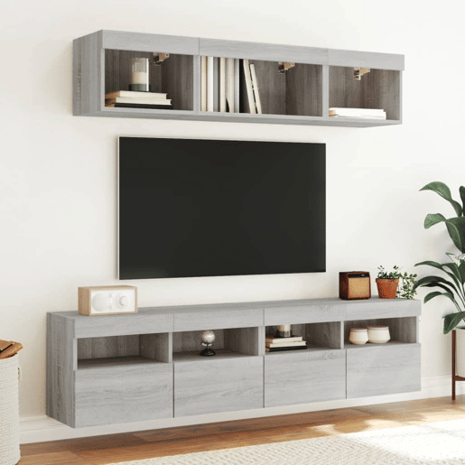 Móvel de parede p TV - Armário de TV c luzes LED 80x30x40 cm cinzento sonoma