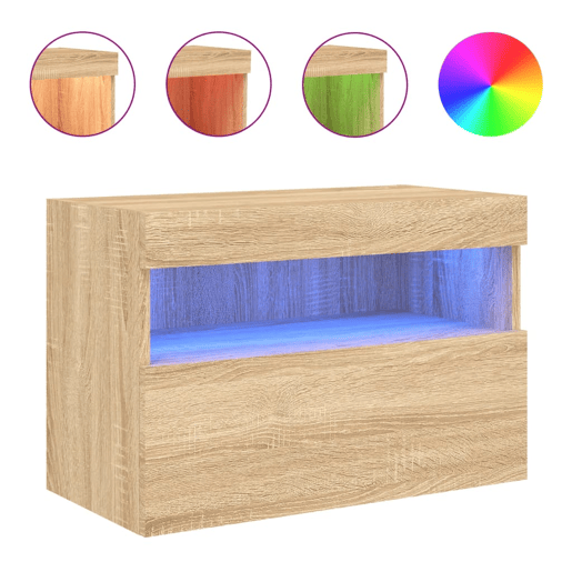 Móvel de parede p TV - Armário de TV c luzes LED 60x30x40 cm carvalho sonoma
