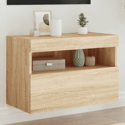 Móvel de parede p TV - Armário de TV c luzes LED 60x30x40 cm carvalho sonoma