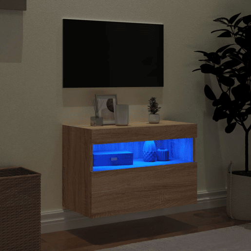 Móvel de parede p TV - Armário de TV c luzes LED 60x30x40 cm carvalho sonoma
