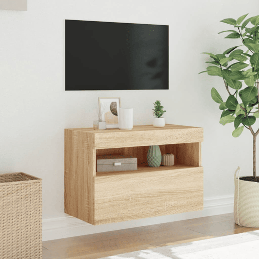 Móvel de parede p TV - Armário de TV c luzes LED 60x30x40 cm carvalho sonoma