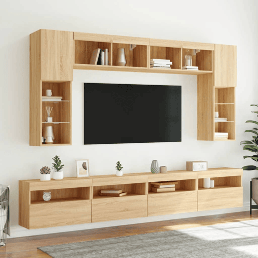 Móvel de parede p TV - Armário de TV c luzes LED 60x30x40 cm carvalho sonoma