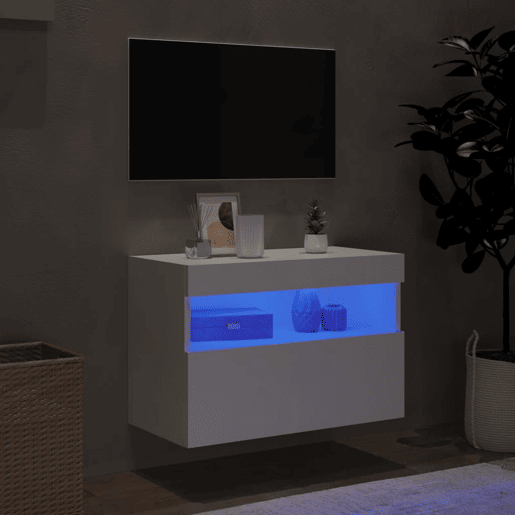 Móvel de parede para TV - Armário de TV com luzes LED 60x30x40 cm branco