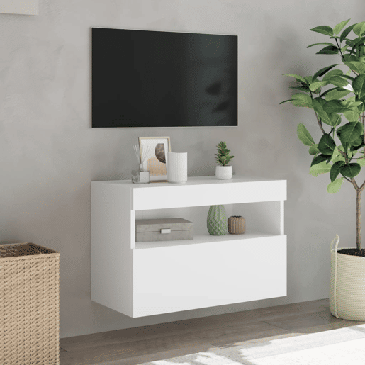 Móvel de parede para TV - Armário de TV com luzes LED 60x30x40 cm branco