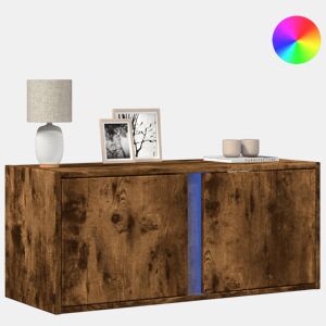 Móvel de parede p TV - Armário de TV c luzes LED 80x31x35 cm carvalho fumado