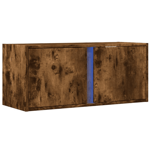 Móvel de parede p TV - Armário de TV c luzes LED 80x31x35 cm carvalho fumado