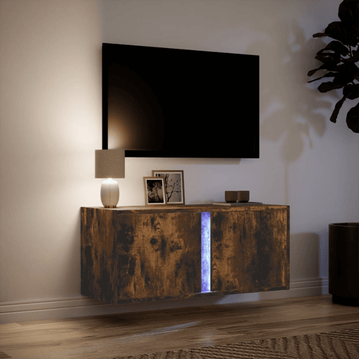 Móvel de parede p TV - Armário de TV c luzes LED 80x31x35 cm carvalho fumado