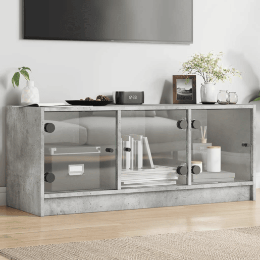 Móvel de TV - Modulo de TV - Armário de TV c portas de vidro 102x37x42 cm cinza cimento