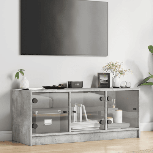Móvel de TV - Modulo de TV - Armário de TV c portas de vidro 102x37x42 cm cinza cimento