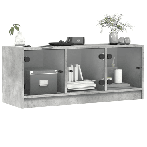 Móvel de TV - Modulo de TV - Armário de TV c portas de vidro 102x37x42 cm cinza cimento