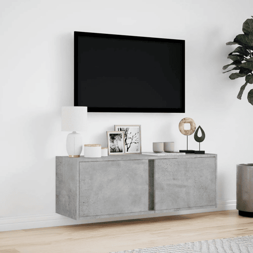 Móvel de parede p TV - Armário de TV c luzes LED 100x31x35cm cinzento cimento