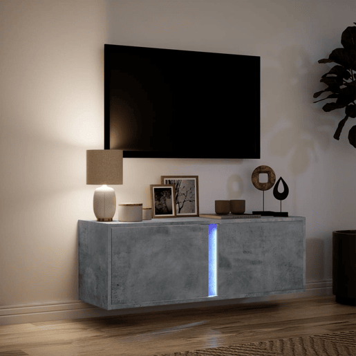 Móvel de parede p TV - Armário de TV c luzes LED 100x31x35cm cinzento cimento