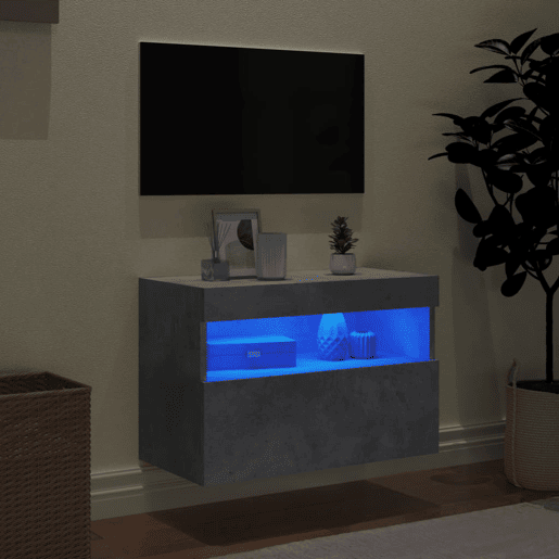 Móvel de parede p TV - Armário de TV c luzes LED 60x30x40 cm cinza cimento