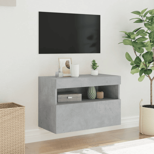 Móvel de parede p TV - Armário de TV c luzes LED 60x30x40 cm cinza cimento