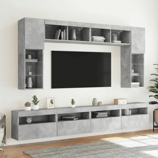 Móvel de parede p TV - Armário de TV c luzes LED 60x30x40 cm cinza cimento