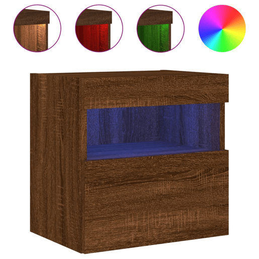 Móvel parede p TV - Armário TV c luzes LED 40x30x40 cm carvalho castanho