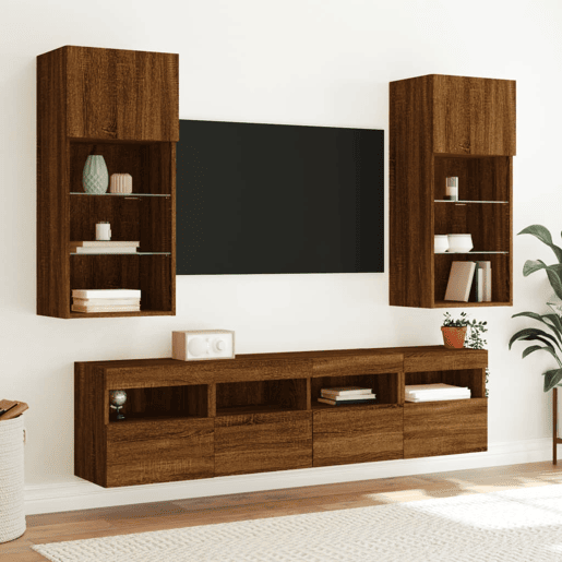 Móvel parede p TV - Armário TV c luzes LED 40x30x40 cm carvalho castanho