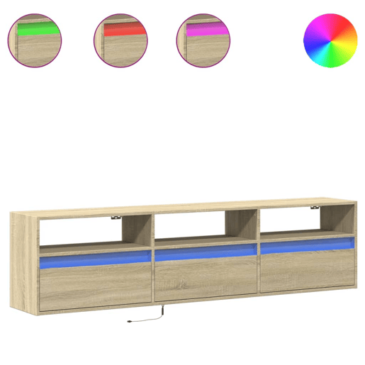 Móvel de parede p TV - Armário de TV c luzes LED 180x31x45 cm carvalho sonoma
