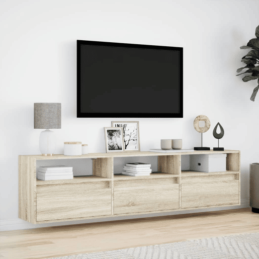 Móvel de parede p TV - Armário de TV c luzes LED 180x31x45 cm carvalho sonoma