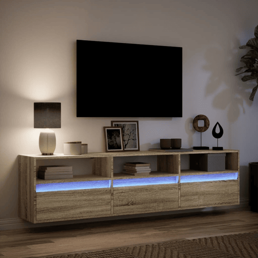 Móvel de parede p TV - Armário de TV c luzes LED 180x31x45 cm carvalho sonoma
