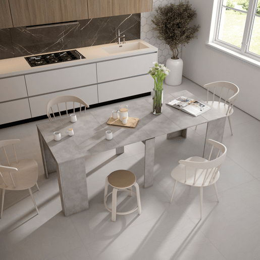 Mesa Consola Extensível, Cozinha, Sala de jantar, 222x90x77cm, Para 10 pessoas, Mesa de Jantar, Cimento
