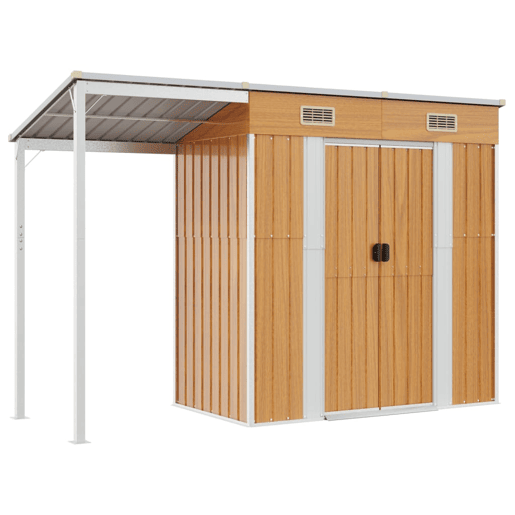 Galpão de jardim Cabana Galpão Casa de armazenamento Galpão externo Galpão de ferramentas para serviços pesados u200Bu200Bcom telhado transparente estendido 277 x 110,5 x 181 cm Marrom 02_0022220
