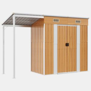 Galpão de jardim Cabana Galpão Casa de armazenamento Galpão externo Galpão de ferramentas para serviços pesados u200Bu200Bcom telhado transparente estendido 277 x 110,5 x 181 cm Marrom 02_0022220