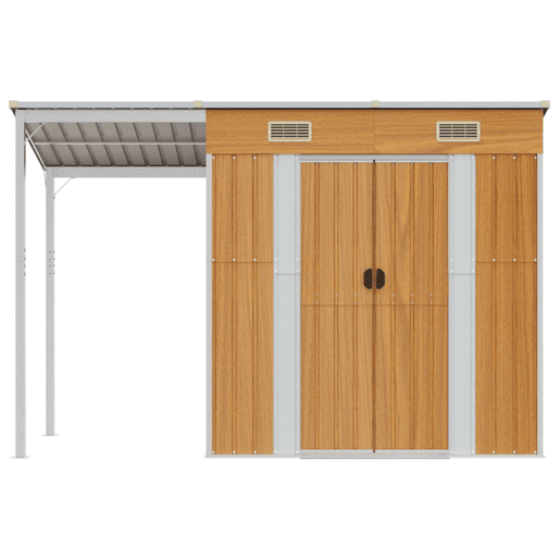 Galpão de jardim Cabana Galpão Casa de armazenamento Galpão externo Galpão de ferramentas para serviços pesados u200Bu200Bcom telhado transparente estendido 277 x 110,5 x 181 cm Marrom 02_0022220